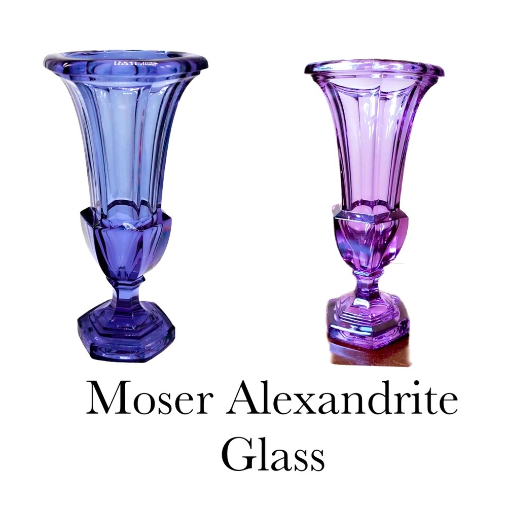 Moser Glass Neodymium Alexandrite Crystal  Trumpet Vase  Bohemian Czech Art RARE